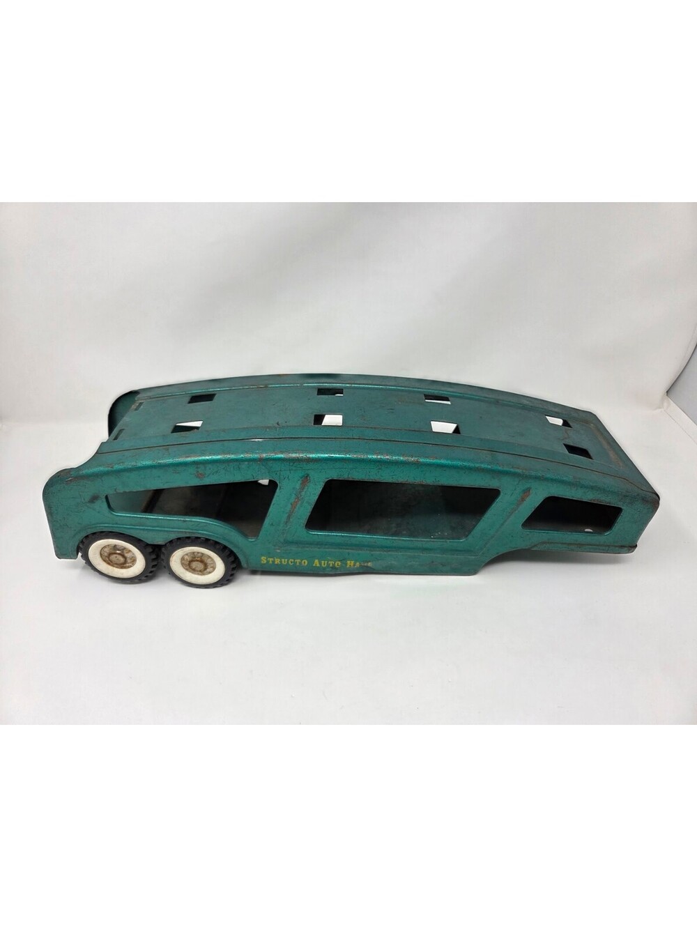 Vintage Structo Auto Haul Pressed Steel Car Carrier Trailer Green